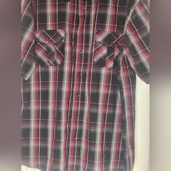 Beverly Hills Polo Club 4XLB Pockets ButtonUp BurgundyGrayPlaid ShrtSl Men Shirt - Picture 4 of 6